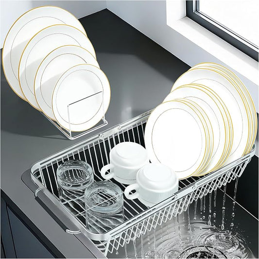 Over The Sink Dish Drying Rack Expandable Kitchen Sink Organizer | 304 Stainless Steel Dish Rack in Sink Drying Rack 2-in-1 Extend Sink Drain Basket and Dish Drainers for Kitchen Counter by Unknown