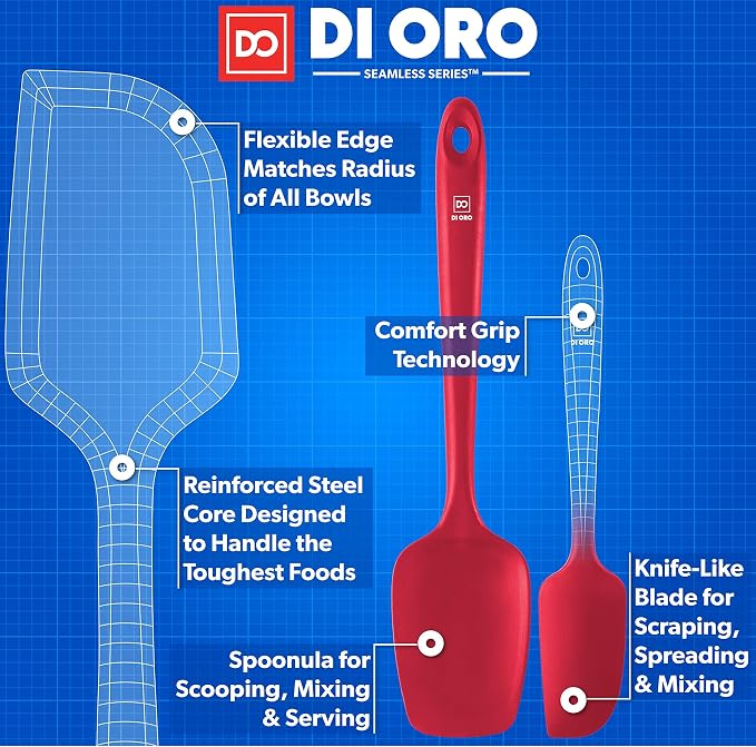 DI ORO Silicone Spatula Set - Rubber Kitchen Spatulas for Baking, Cooking, & Mixing - 600°F Heat-Resistant & BPA Free Silicone Scraper Spatulas for Nonstick Cookware - Dishwasher Safe (5pc, Red) - Image 3