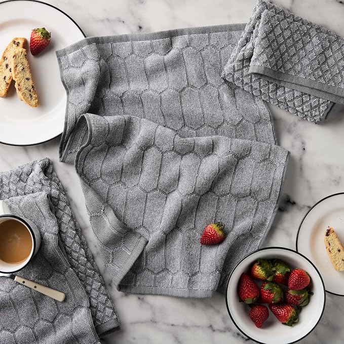 Martha Stewart Honeycomb Chambray Textured Kitchen Towel 4-Pack Set, 100% Cotton with Absorbent Terrycloth, Decorative Kitchen Towels, Grey, 16"x28" - Image 2