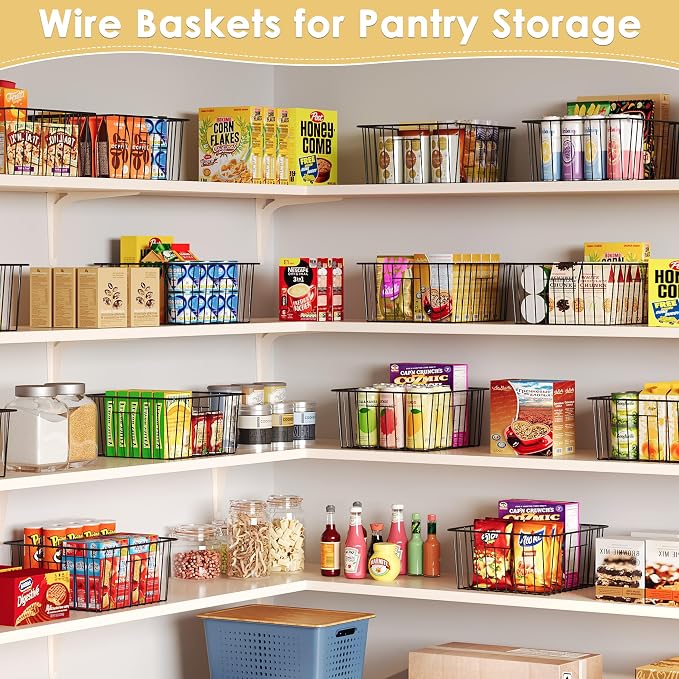X-cosrack Metal Wire Baskets for Pantry Organization and Storage Freezer Organizer Bins with Handles 4 Pack-12"x12"x6" Extra Large Mesh Bin for Pantry Kitchen Laundry Closet Garage Patent Design - Image 3