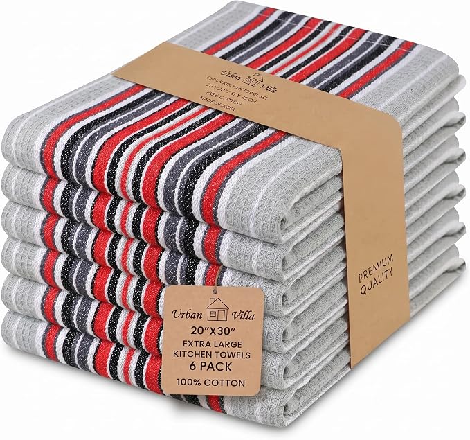 Urban Villa Kitchen Towels Cotton Dish Towels 20”x30” (Set of 6) Grey by CottonTrends
