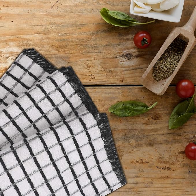 Urban Villa Kitchen Towels Black/White Set of 3 Terry Kitchen Towels 100% Cotton Ultra Soft Size 20X30 Inches Highly Absorbent Over Sized KitchenTowels with Hanging Loop KitchenTowels - Image 8