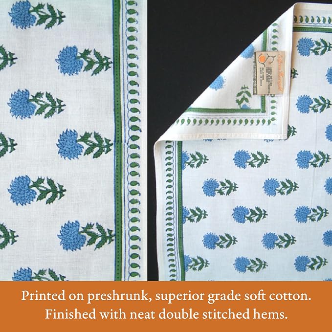 100% Blue Cotton Dinner Napkins, Set of 6, Hand Printed Moonlit Taj Design, Fair Trade, Washable Cloth Napkins for Parties & Cocktails 20x20 in - Image 3
