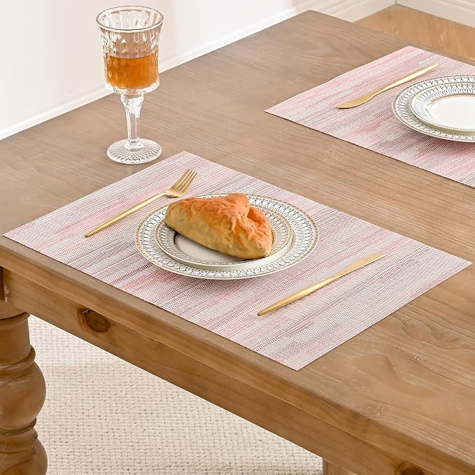 Leetaltree Misty Rose Placemats Set of 6 - Heat Resistant Non-Slip Place mats for Dining Table, Washable Durable PVC Vinyl Woven Table Mats（Misty Rose, 6） - Image 7