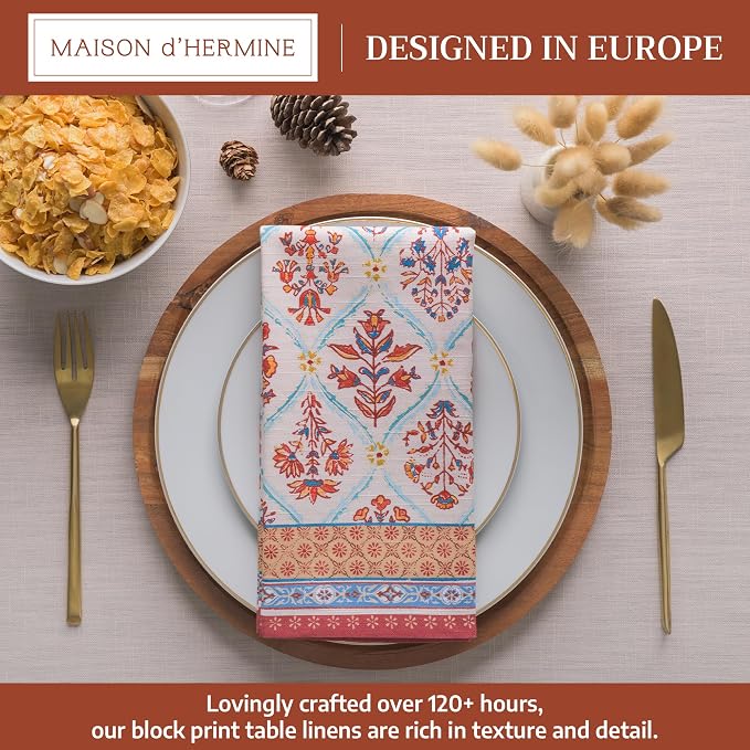 Maison d' Hermine Cloth Napkins Set of 4 Reusable 100% Cotton (20" x 20") | Everyday Square Napkins Cloth Washable Dinner Wedding Restaurant Hotel Kitchen Thanksgiving Christmas - Romane - Image 2