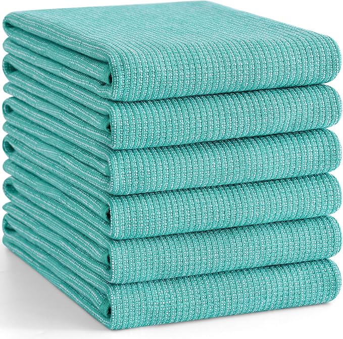 Homaxy 380 GSM Cotton Premium Kitchen Towels 6 Pack, 18"x 28", Teal | Flat and Terry Dish Towels, Highly Absorbent Tea Towel Set with Hanging Loop, Soft Utility Kitchen Hand Towels - Image 8