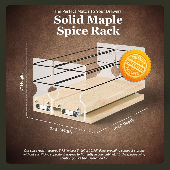 Combo Spice Rack Drawer - Pull Out Pantry Organizers and Storage - Kitchen Cabinet Organizer - Seasoning Sliding Caddy - Made in USA (5.75" W x 5.00" H x 10.60" D, Partially Assembled) - Image 4