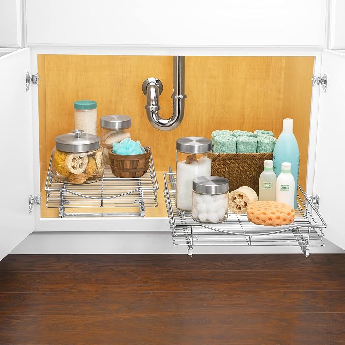 LYNK PROFESSIONAL® Pull Out Cabinet Organizer, 17" x 18" Slide Out Cabinet Organizer Pull Out Drawer – Pull Out Shelves for Kitchen Cabinets – Under Sink Organizers - Lifetime Ltd. Warranty, Chrome - Image 7