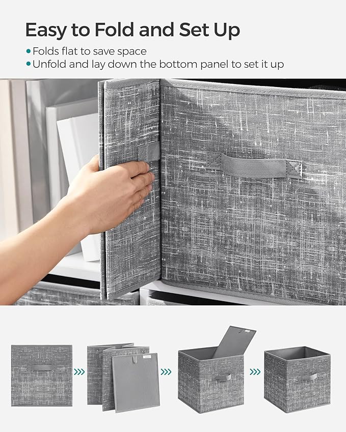 SONGMICS Storage Cubes, 11.8-Inch Non-Woven Fabric Bins with Double Handles, Set of 6, Closet Organizers for Shelves, Foldable, for Clothes, Cattail Gray UROB030G01 - Image 6