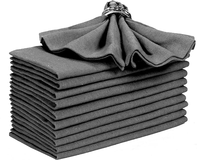 Bedding Craft Everyday Cotton Cloth Napkins Set of 12 – 18x18 Charcoal with Mitered Corners & Generous Hem – Machine Washable Dinner Napkins for Weddings, Cocktails & Dining - Image 4