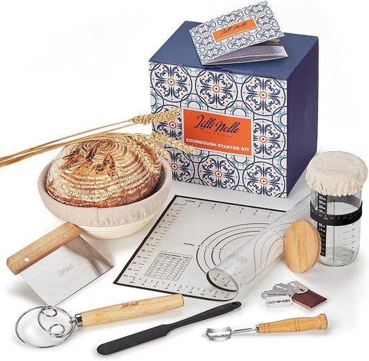 Sourdough Starter Kit all-in-one 18PCS, Premium Sourdough Bread Baking Supplies, Banneton Bread Proofing Basket Round 9in Hand-made, Sourdough Starter Jar 22OZ, Baking Gift Set, Italian Design by Unknown