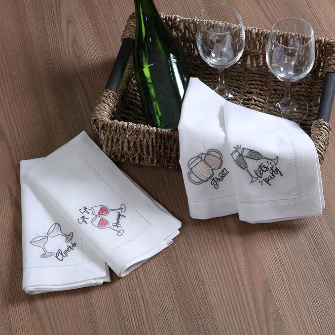 Bedding Craft Cotton Cloth Dinner Napkins Set of 12 – 18x18 Embroidered Motif with Decorative Hemstitch – Machine Washable Fabric Napkins for Weddings, Baby Showers, Christmas & Parties - Image 6