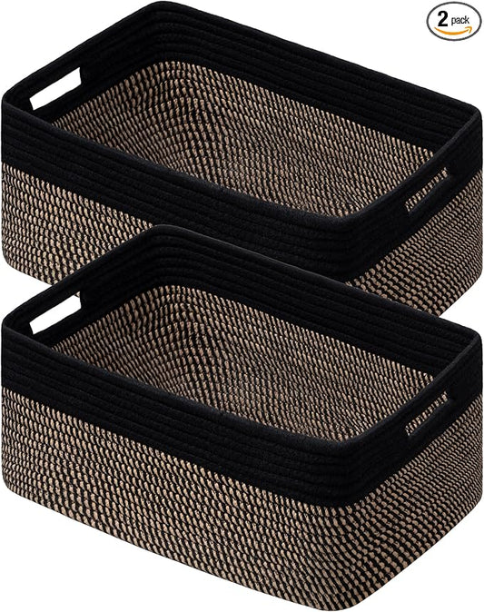 2 Pack Storage Baskets for Organizing, Large Woven Storage Basket, Black&Brown by UBBCARE