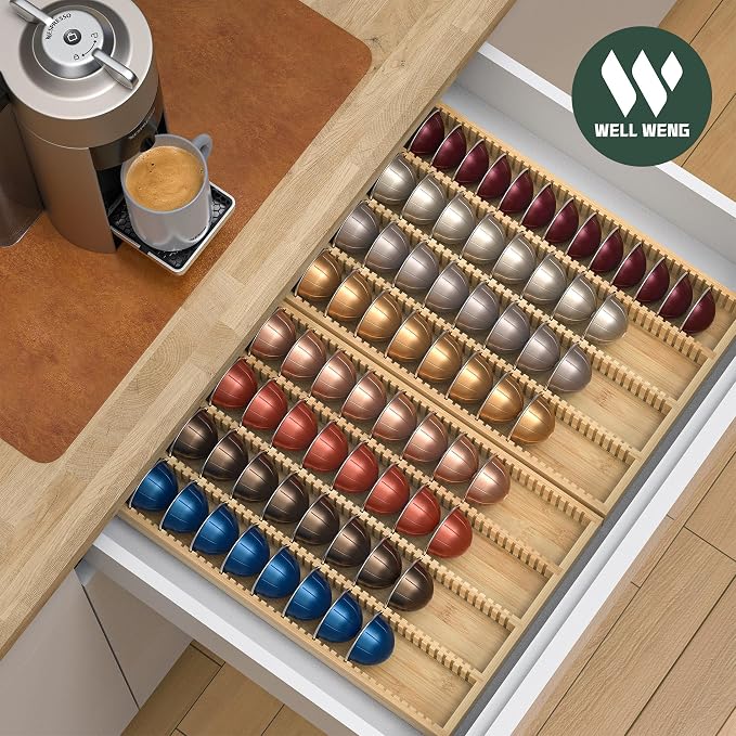 for Nespresso Vertuo Capsules Bamboo Coffee Pod Drawer Organizer | 15"Dx10"Wx1.5"H 40 Big or 52 Small Pods Holder for Counter - Image 3
