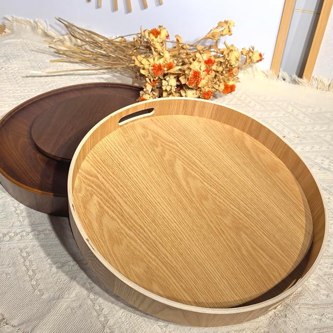 i-lan 16-Inch Wooden Lazy Susan Turntable with Handles, Natural Wood | 16-inch natural wood Lazy Susan with dual handles, raised rim and 360° rotation for dining tables, counters and cabinets. - Image 7