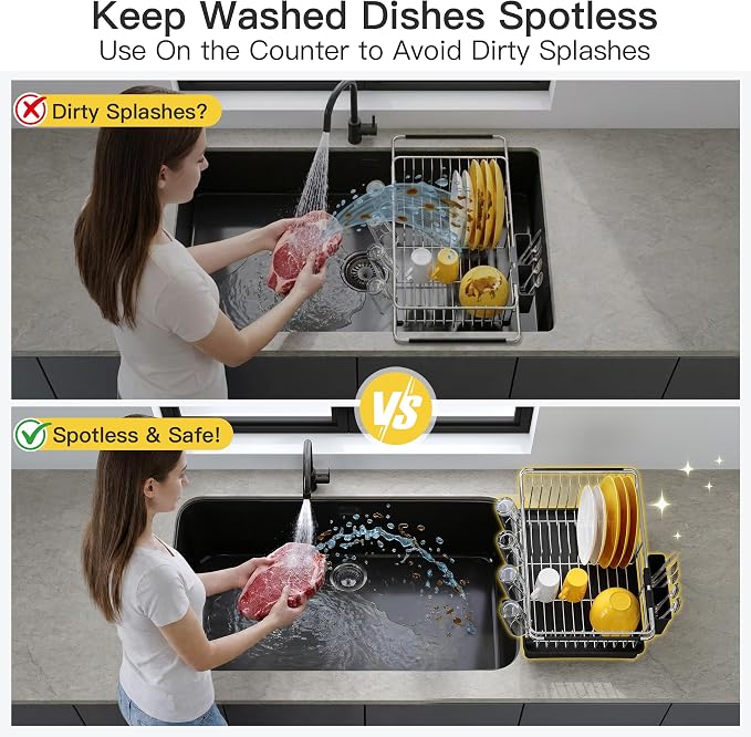 JASIWAY in Sink Dish Drying Rack with Drainboard and Utensil Holder | Use Over the Sink or Counter, Stainless Steel Expandable Dish Drainer for Small Kitchen, Space Saving, Fast Drain, Rustproof - Image 4
