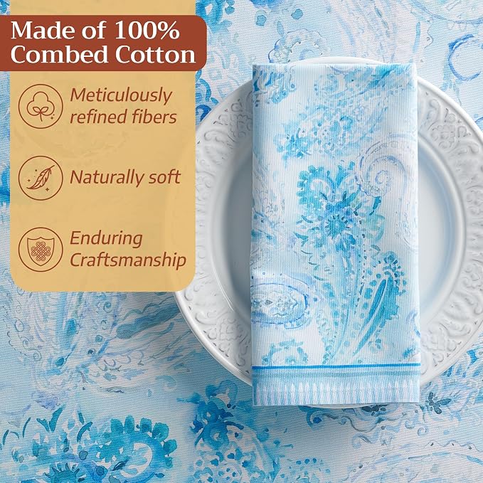 Maison d' Hermine Cloth Napkins Set of 4 100% Combed Cotton (20" x 20") | Everyday Square Napkins Cloth Washable Dinner Party Wedding Restaurant Hotel Kitchen Spring Summer - Paisley Blues - Image 4