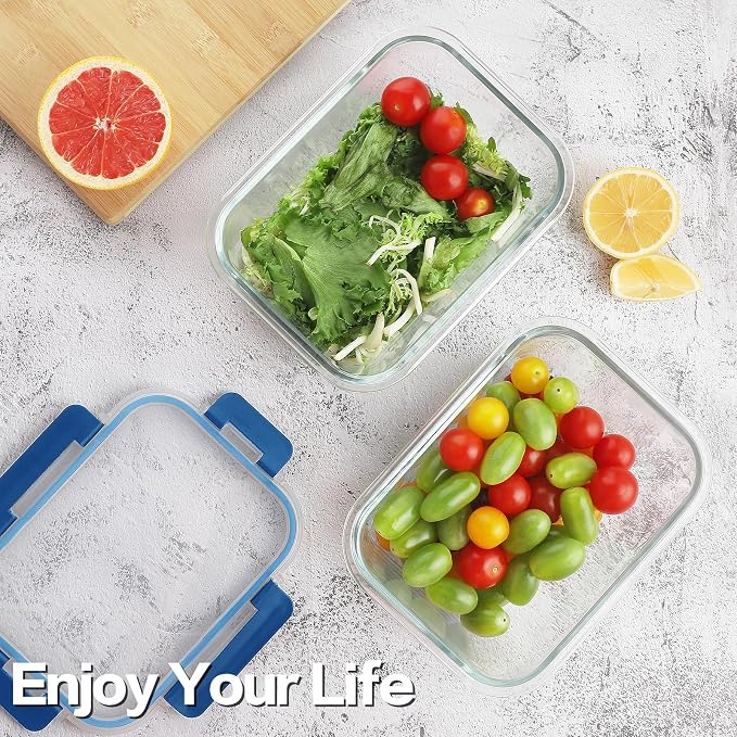 HOMBERKING 10-Pack Glass Meal Prep Containers, 36 oz/14 oz, Locking Lid Set | Borosilicate Glass Food Storage Containers Set, Airtight Lunch Bento Boxes, BPA-Free, Dishwasher Freezer, Oven Safe-Deep Blue - Image 6