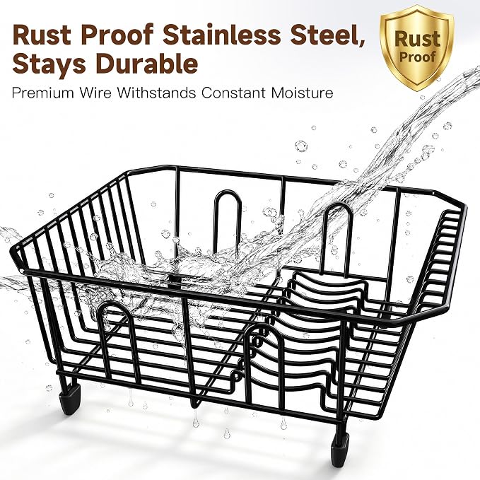 JASIWAY in Sink Dish Drying Rack, Stainless Steel Small Black Dish Drainer | Perfect Fit 12"x14" Double Bowl Sink, Counter Space Saving for Kitchen, Apartment, Sturdy Dish Dryer with Utensil Holder - Image 4