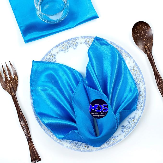 Set of 100 PCS Satin Napkin 12x12 Inch Square, Dinner Table Napkins for Wedding, Bulk Silky Sateen Cloth Napkins for Restaurant Banquet Graduation Birthday Party Decoration - Blue by MDS