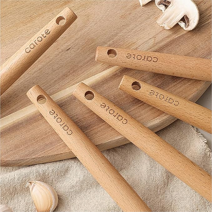 CAROTE 10-Piece Kitchen Utensils Set with Wood Cool-Touch Handles, Cream | Silicone Cooking Utensil, Food Grade, Nonstick Cookware Friendly, BPA-Free, Heat-Resistant, Everyday Home Essentials, Gifts - Image 6