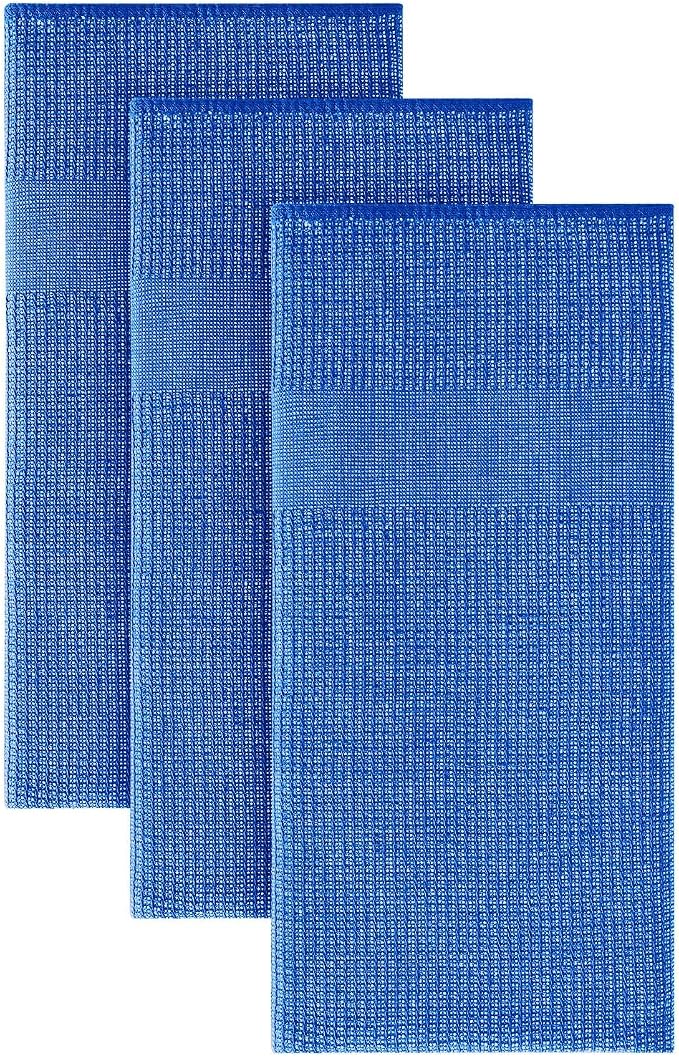 Homaxy 380 GSM Cotton Premium Kitchen Towels 3 Pack, 18"x 28", Blueberry | Flat and Terry Dish Towels, Highly Absorbent Tea Towel Set with Hanging Loop, Soft Utility Kitchen Hand Towels by Homaxy