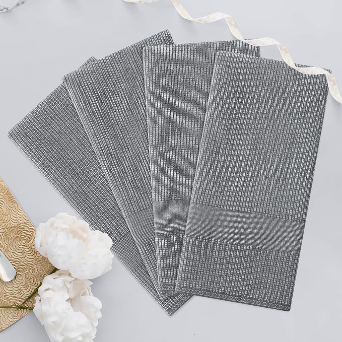Homaxy 380 GSM Cotton Premium Kitchen Towels 8 Pack, 18"x 28", Grey | Flat and Terry Dish Towels, Highly Absorbent Tea Towel Set with Hanging Loop, Soft Utility Kitchen Hand Towels - Image 7