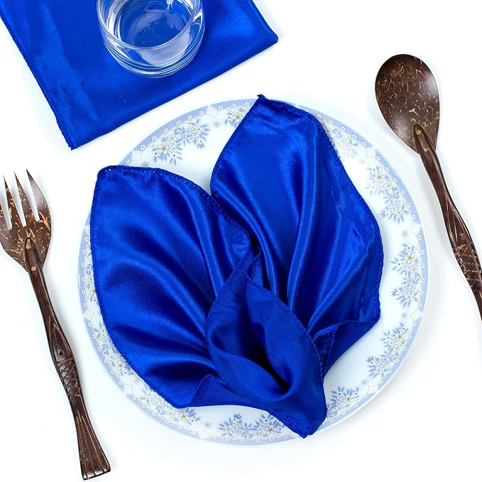 VDS - 200 Pieces | Satin Napkins 12 x 12 Inch Square | Kitchen & Dinner Table Napkins Cloths Handkerchief for Restaurant Bistro Wedding Christmas Birthday Party Dinner Decoration (Royal Blue) by VDS