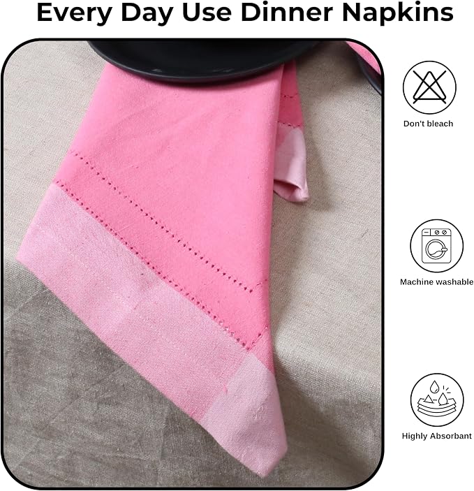Bedding Craft Cotton Cloth Dinner Napkins Set of 12 – 20x20 Pink Multi Double Hemstitched – Machine Washable Fabric Napkins for Weddings, Parties & Dining Tables - Image 4