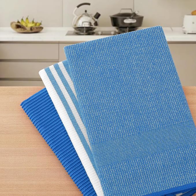 Homaxy Cotton 380 GSM Premium Kitchen Towels, 18"x 28", 6 Pack, Blueberry | Soft and Absorbent Terry Dish Towels, Multipurpose Tea Towel Set with Hanging Loop, 3 Styles Kitchen Hand Towels - Image 7