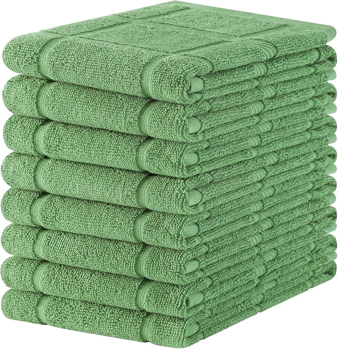 Homaxy 100% Cotton Kitchen Towels 18"x28", 8 Pack Dish Towels, Grass Green | Large 380 GSM Soft and Absorbent Kitchen Hand Towels with Terry Grid Design, Utility Tea Towel Set with Hanging Loop by Homaxy