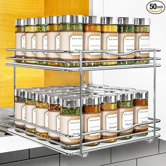 LYNK PROFESSIONAL® Pull Out Spice Organization for Cabinets - 10-3/8 inch Wide – Spice Rack for Inside Cabinets, Slide Out Spice Rack Organizer for cabinet – Pull Out Spice Rack, Sliding 2 Tier Chrome by LYNKPROFESSIONAL