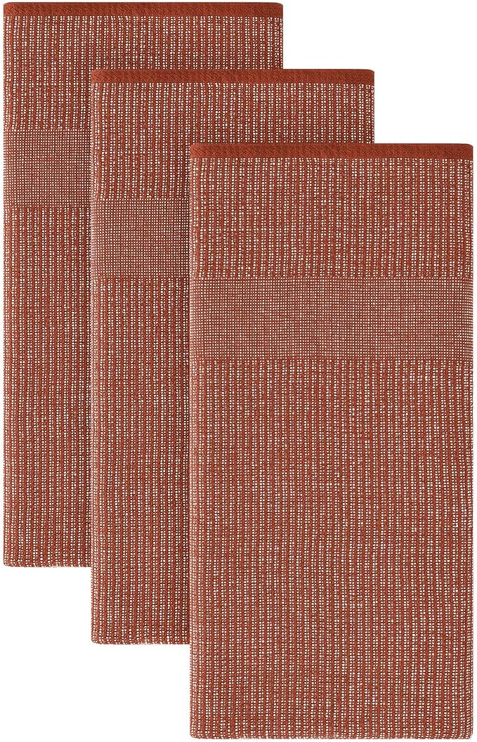 Homaxy 380 GSM Cotton Premium Kitchen Towels 3 Pack, 18"x 28", Rust | Flat and Terry Dish Towels, Highly Absorbent Tea Towel Set with Hanging Loop, Soft Utility Kitchen Hand Towels by Homaxy