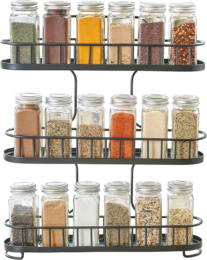 Spectrum Yumi Small Three Tier Spice Rack Black for Countertop Cabinets Cupboards Kitchens, 3 Tier Spice Organizer Shelf Rack Wire Basket for Modern Kitchens, Spice Rack Stand for Counter Organization - Image 2