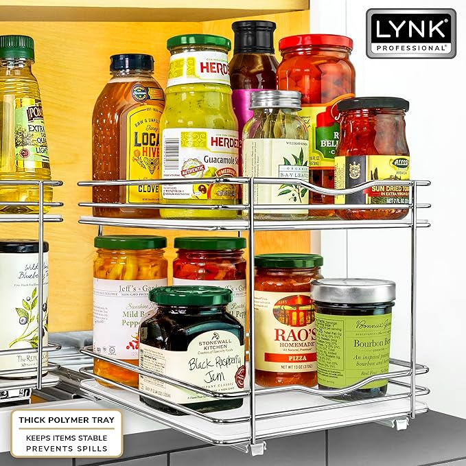 LYNK PROFESSIONAL® Pull Out Spice Organization for Cabinets - 8-3/8 inch Wide – Spice Rack for Inside Cabinets, Slide Out Spice Rack Organizer for cabinet – Pull Out Spice Rack, Sliding 2 Tier Chrome - Image 6