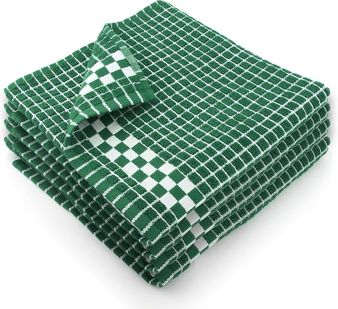 Fecido Classic Dark Kitchen Dish Towels with Hanging Loop - Heavy Duty Absorbent Dish Clothes - European Made 100% Cotton Tea Towels - Set of 4, Dark Green by Fecido