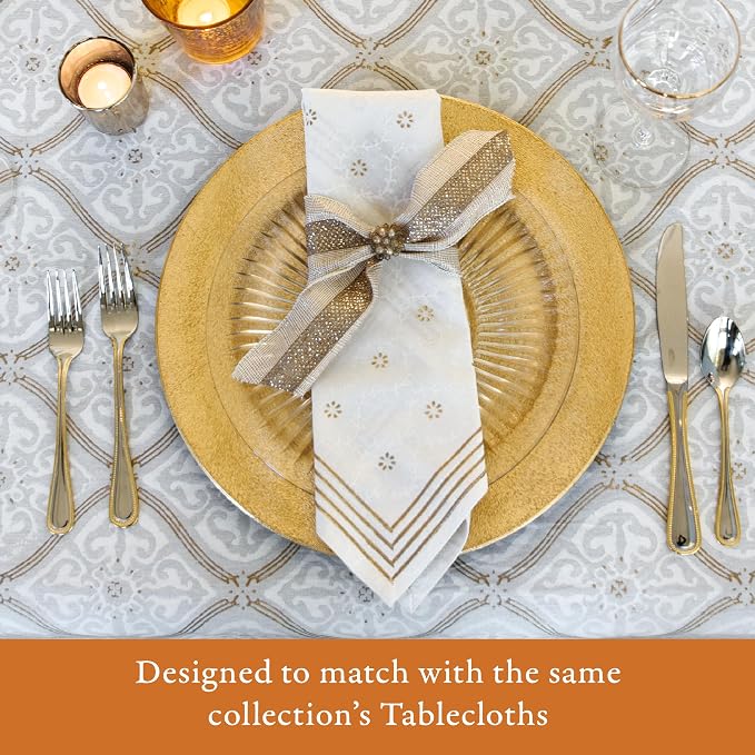 100% White Cotton Dinner Napkins, Set of 6, Hand Printed Vanilla Glace Design, Fair Trade, Washable Cloth Napkins for Parties & Cocktails 20x20 in - Image 3