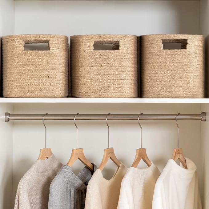 4 Pack Storage Baskets for Organizing, Shelf Baskets with Handles, Jute | 14.5"Lx9.8"Wx9"H, Woven Basket, Cotton Rope Basket, Toy Storage, Cube Shelf, Gift Baskets Empty, Home Decor - Image 3