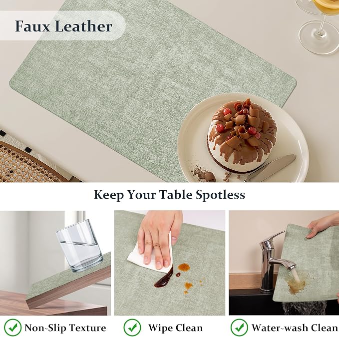 FROMHEART Faux Leather PU Placemats Set of 4 (Light Green,11.8" x 17") | Waterproof,Heat/Oil Stain-Resistant Table Mat–Reversible,Non-Slip,Easy to Clean Place Mats for Kitchen,Dining,Indoor/Outdoor - Image 4