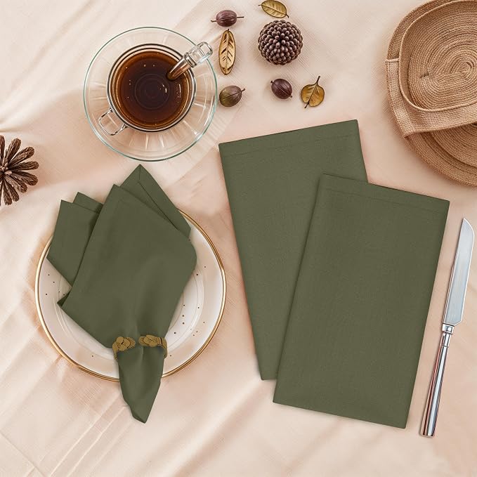 Ruvanti Cloth Napkins Set of 12, 18x18 Inches, 100% Cotton, Washable, Soft & Absorbent, Perfect for Wedding, Christmas, ‎Thanksgiving Dinners - Capulet Olive - Image 2