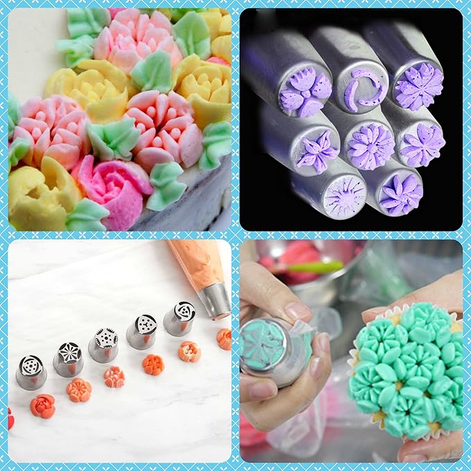 Russian Piping Tips 63 Pcs DELUXE Cake Decorating Supplies Set 37 Icing Nozzles 2 Coupler 2 leaf Tips 22 Pastry Bags + Cupcake Decoration Tools Kit Free E- BOOK in GIFT BOX+Frosting Recipes - Image 7