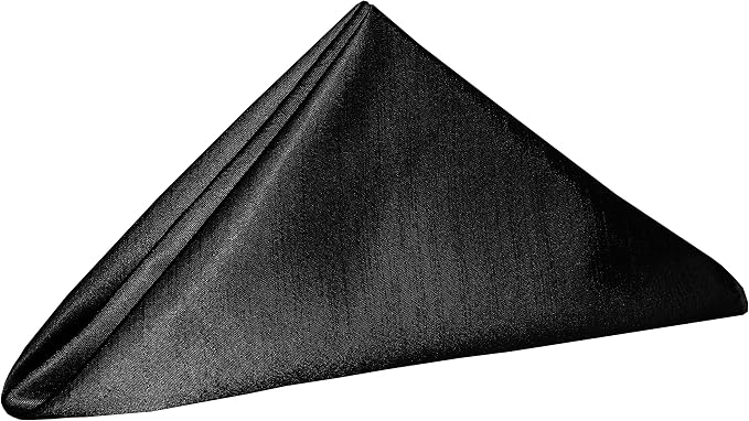 20 x 20-Inch Shantung Satin Cloth Napkins, Black Set of 60 | Bulk Case of 5 Dozen, Dinner Napkins, Square, 100% Polyester Fabric, Reversible, Faux Dupioni Silk Reverse Side, Serged Edges - Image 2