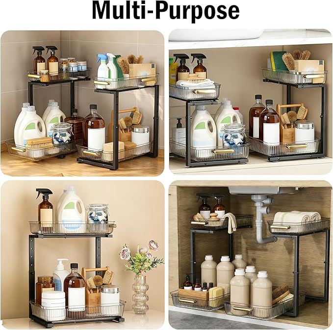 ARSTPEOE Under Sink Organizer - 2 Pack Multi-Purpose Pull-Out Storage Shelf | Slide out Pull out Cabinet Organizer Shelf, Storage for Kitchen Bathroom, Clear - Image 3