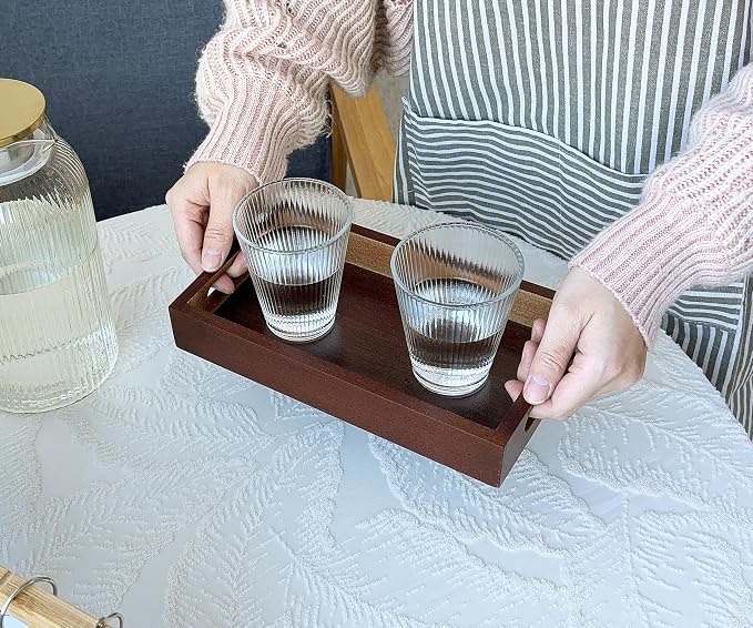 Small Rustic Serving Mini Tray with Handles - 9.8" Bamboo Tray | 9.8" x 5.5" for Coffee Table, Kitchen Counter, Ottoman | Decorative Organizer for Food, Drinks, Snacks, Bathroom Essentials - Image 2