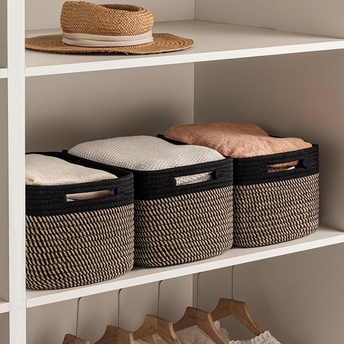 4 Pack Storage Baskets for Organizing, Shelf Baskets with Handles, Black&Brown - Image 5