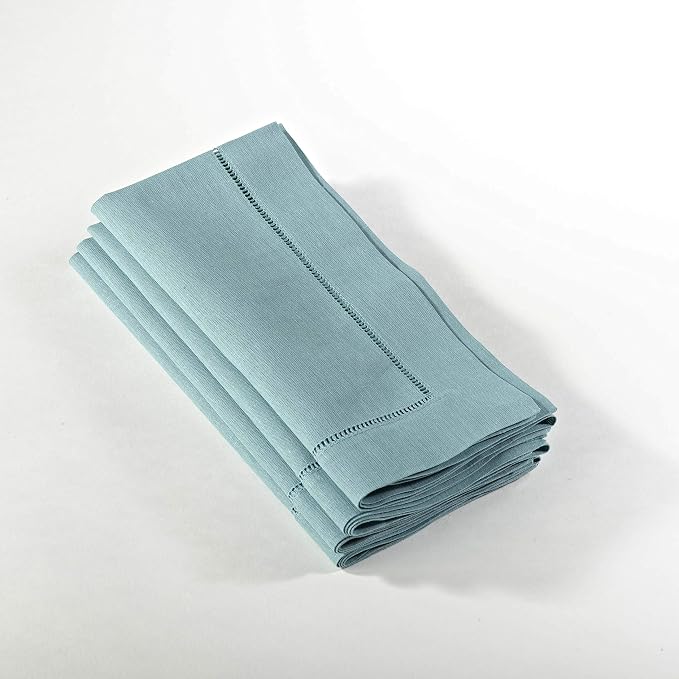 SARO LIFESTYLE Hemstitched Cloth Napkins (Set of 4) - Linen Blend Fabric Napkins for Weddings, Parties, Holiday Dining & Everyday Table Décor, 20"x20", Sea Green by SaroLifestyle