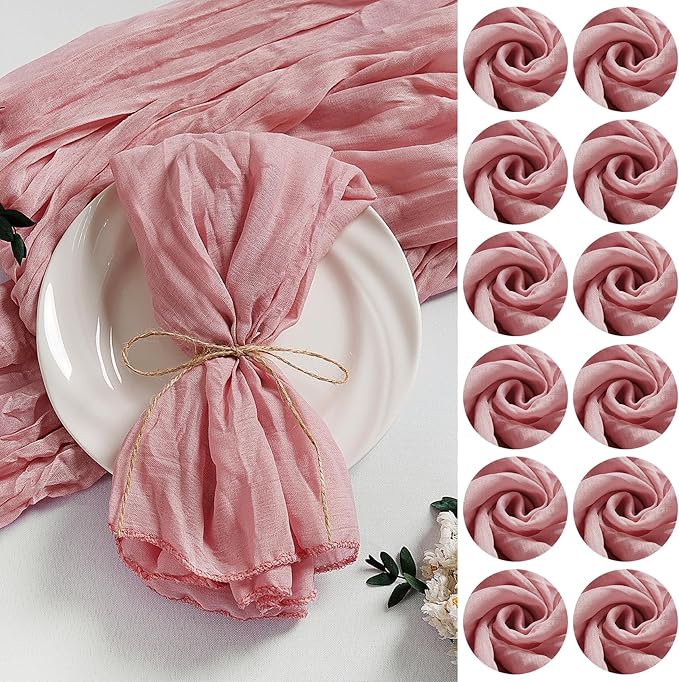 LZY 120 Pack Gauze Cheesecloth Napkins 20x20 Inch Dinner Cloth Napkins, Soft Boho Table Napkins Rustic Wrinkled Cheese Cloth Napkins Bulk for Wedding Party Baby Shower Event Decor (Dusty Pink) by Lightupyourparty