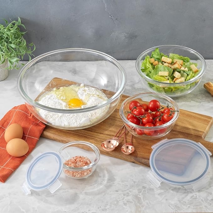 JoyJolt Kitchen Mixing Bowls. 5pc Glass Bowls with Lids Set – Neat Nesting Bowls. Large Mixing Bowl Set incl Batter Bowl, Cooking Bowls, Storage Bowls with Lids and Big Salad Bowl with BPA-Free Lids - Image 7