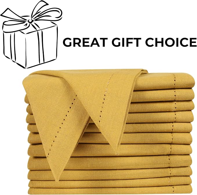 Bedding Craft Cotton Dinner Cloth Napkins Set of 12 – 18x18 Honey Yellow Hemstitched – Machine Washable Fabric Napkins for Weddings, Baby Showers, Parties & Everyday Dining - Image 7
