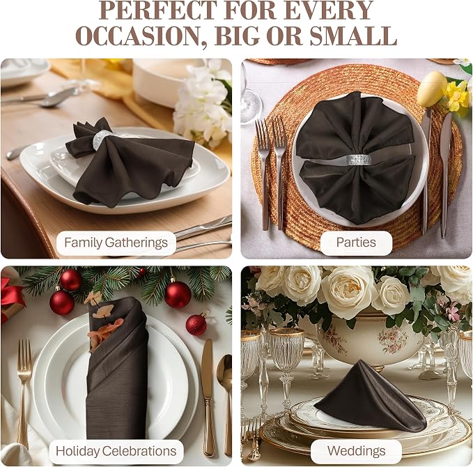 17x17-Inch Shantung Cloth Napkins, Espresso, Set of 60 - Image 4